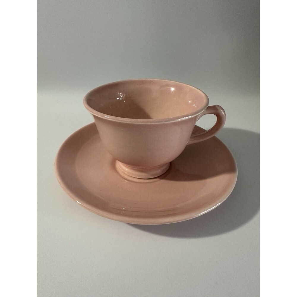 Vintage T.S.& T. Lu-Ray Pastels Pottery Pink Demitasse Cup & Saucer Set 1939